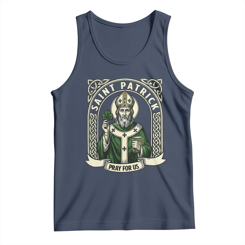 Saint Patrick Pray For Us Tank Top St Patricks Day Religious Gift TS12 Navy Print Your Wear