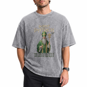 Saint Patrick Ora Pro Nobis Washed Cotton T-Shirt Irish Christian Prayer