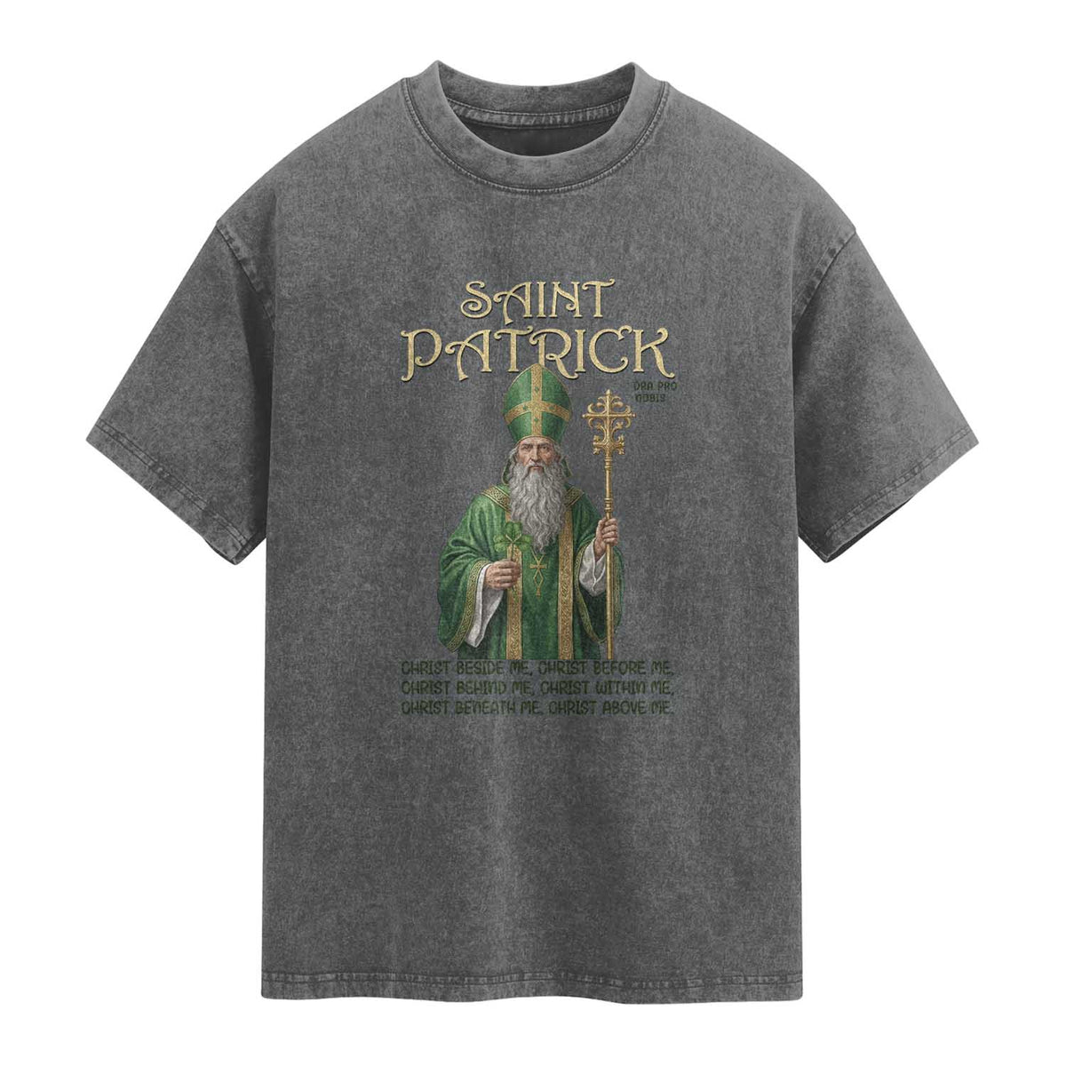 Saint Patrick Ora Pro Nobis Washed Cotton T-Shirt Irish Christian Prayer