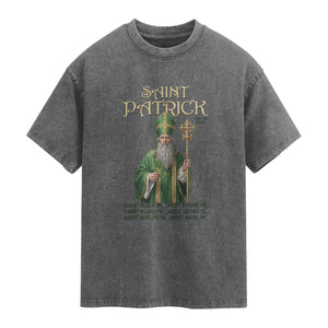 Saint Patrick Ora Pro Nobis Washed Cotton T-Shirt Irish Christian Prayer