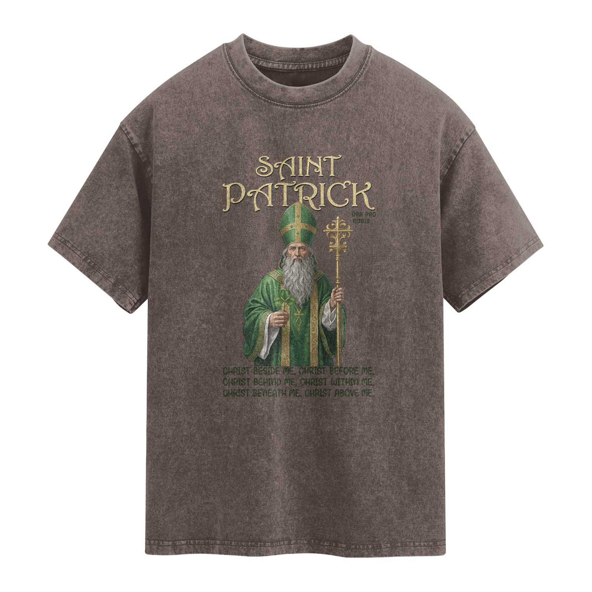 Saint Patrick Ora Pro Nobis Washed Cotton T-Shirt Irish Christian Prayer