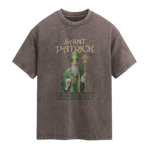 Saint Patrick Ora Pro Nobis Washed Cotton T-Shirt Irish Christian Prayer