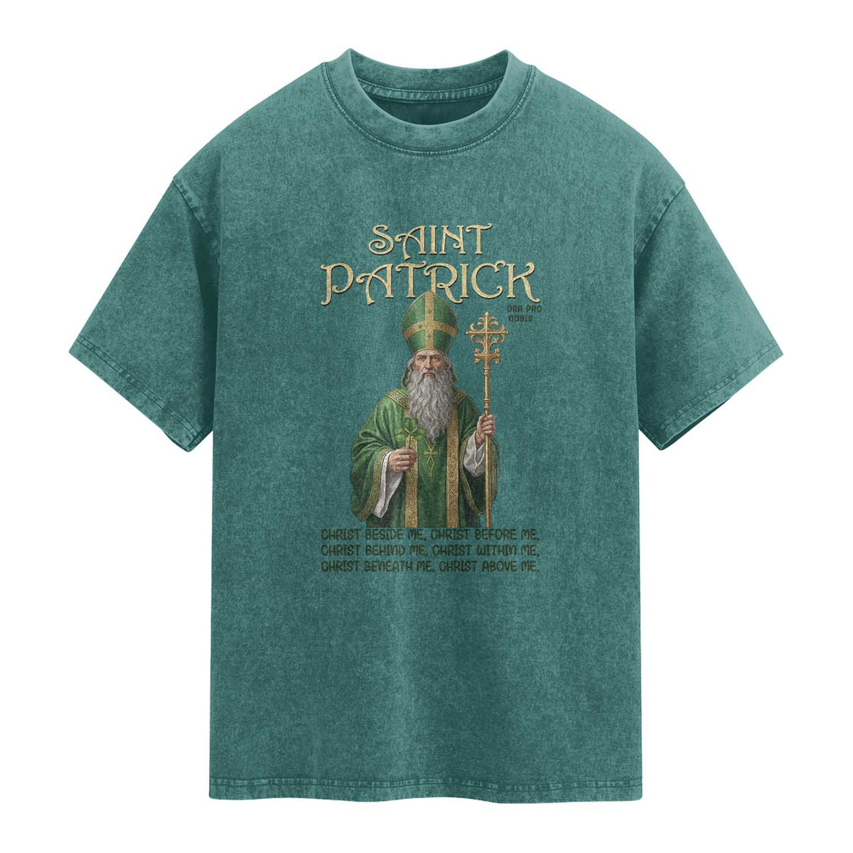 Saint Patrick Ora Pro Nobis Washed Cotton T-Shirt Irish Christian Prayer