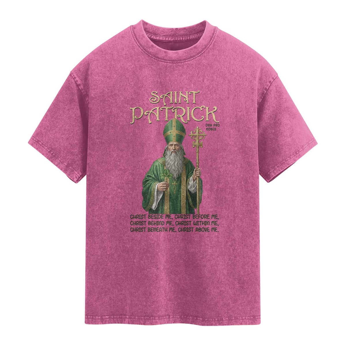 Saint Patrick Ora Pro Nobis Washed Cotton T-Shirt Irish Christian Prayer