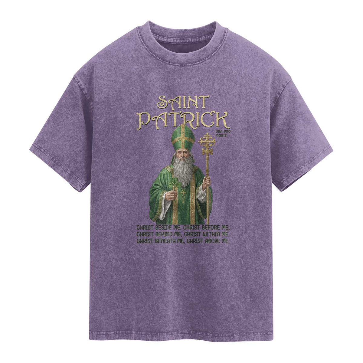 Saint Patrick Ora Pro Nobis Washed Cotton T-Shirt Irish Christian Prayer