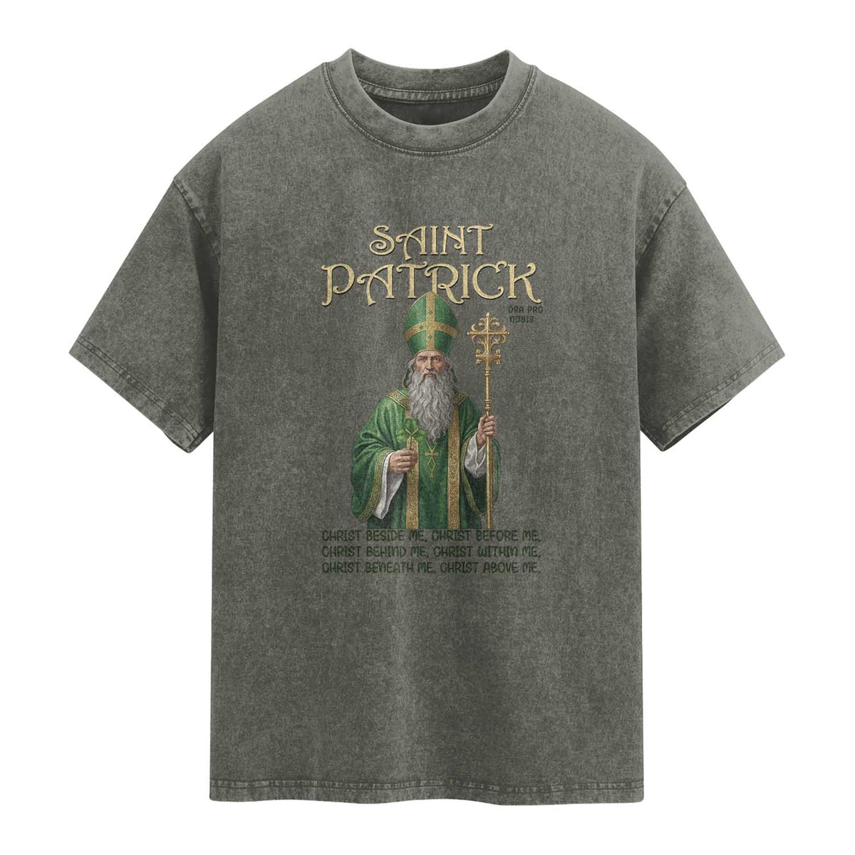Saint Patrick Ora Pro Nobis Washed Cotton T-Shirt Irish Christian Prayer