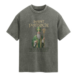 Saint Patrick Ora Pro Nobis Washed Cotton T-Shirt Irish Christian Prayer