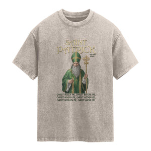 Saint Patrick Ora Pro Nobis Washed Cotton T-Shirt Irish Christian Prayer