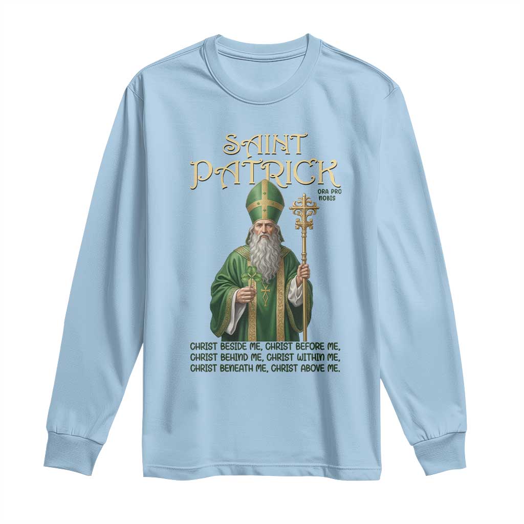 Saint Patrick Ora Pro Nobis Long Sleeve Shirt Irish Christian Prayer TS12 Light Blue Print Your Wear
