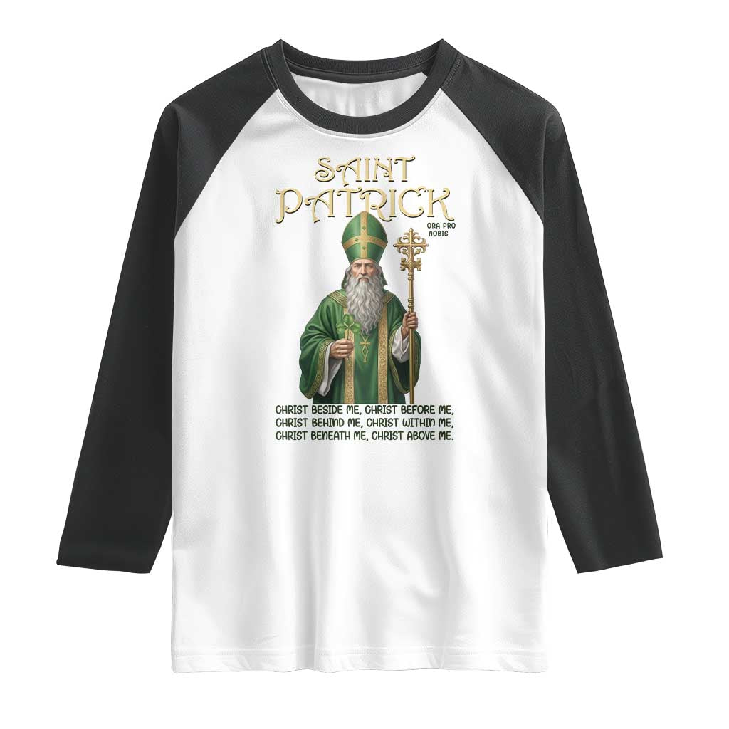 Saint Patrick Ora Pro Nobis Raglan Shirt Irish Christian Prayer TS12 White Black Print Your Wear