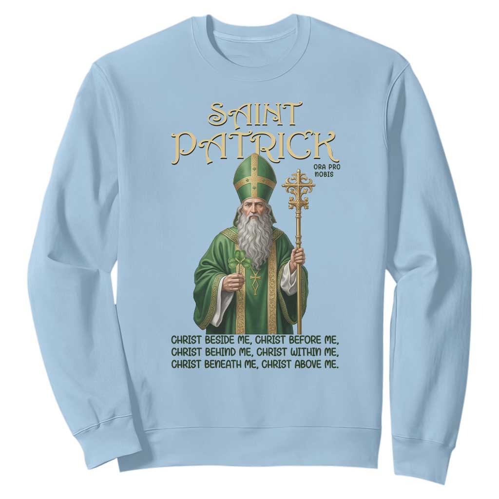 Saint Patrick Ora Pro Nobis Sweatshirt Irish Christian Prayer TS12 Light Blue Print Your Wear