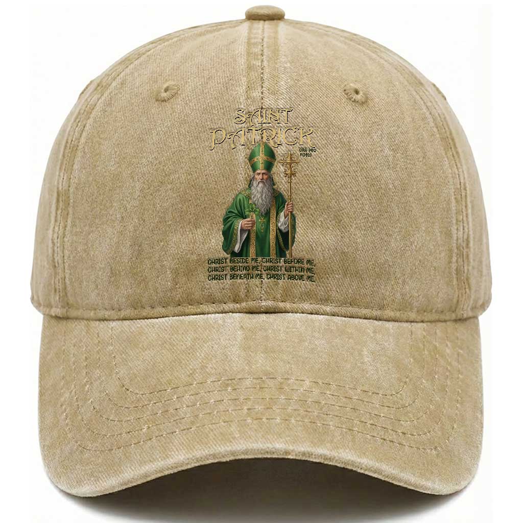 Saint Patrick Ora Pro Nobis Washed Cotton Baseball Cap Irish Christian Prayer TS12 Washed Cap Universal Fit Khaki Print Your Wear