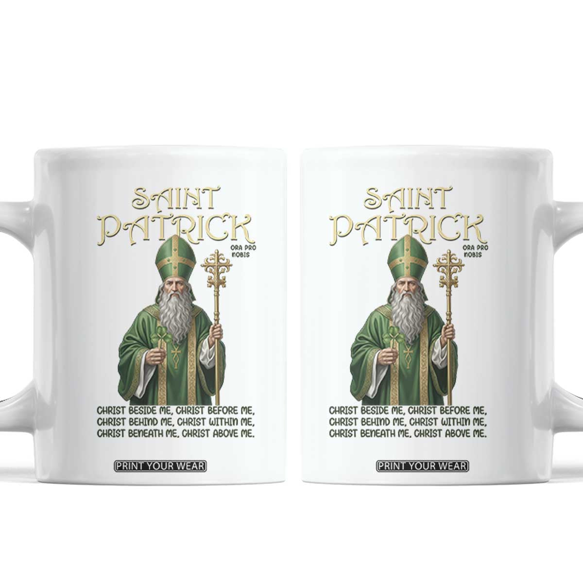 Saint Patrick Ora Pro Nobis Coffee Mug Irish Christian Prayer TS12 White Print Your Wear