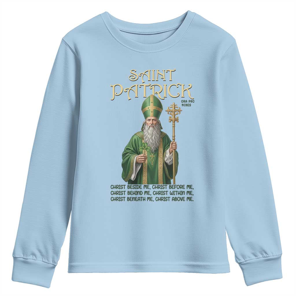 Saint Patrick Ora Pro Nobis Youth Sweatshirt Irish Christian Prayer TS12 Light Blue Print Your Wear