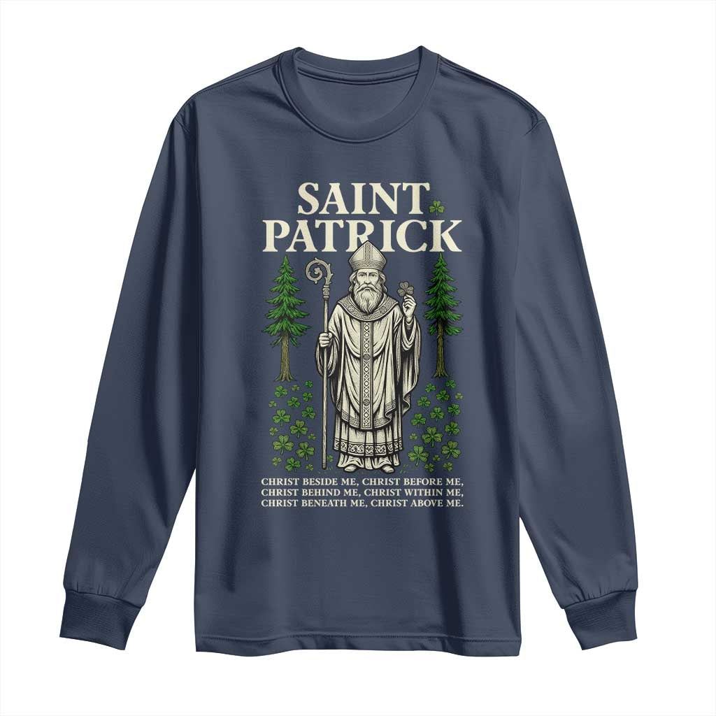 Saint Patrick Breastplate Prayer Long Sleeve Shirt Irish Christian Gift TS12 Navy Print Your Wear