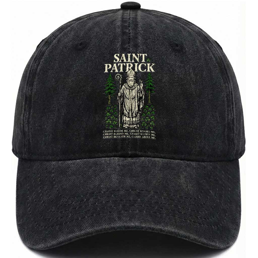 Saint Patrick Breastplate Prayer Washed Cotton Baseball Cap Irish Christian Gift TS12 Washed Cap Universal Fit Black Print Your Wear