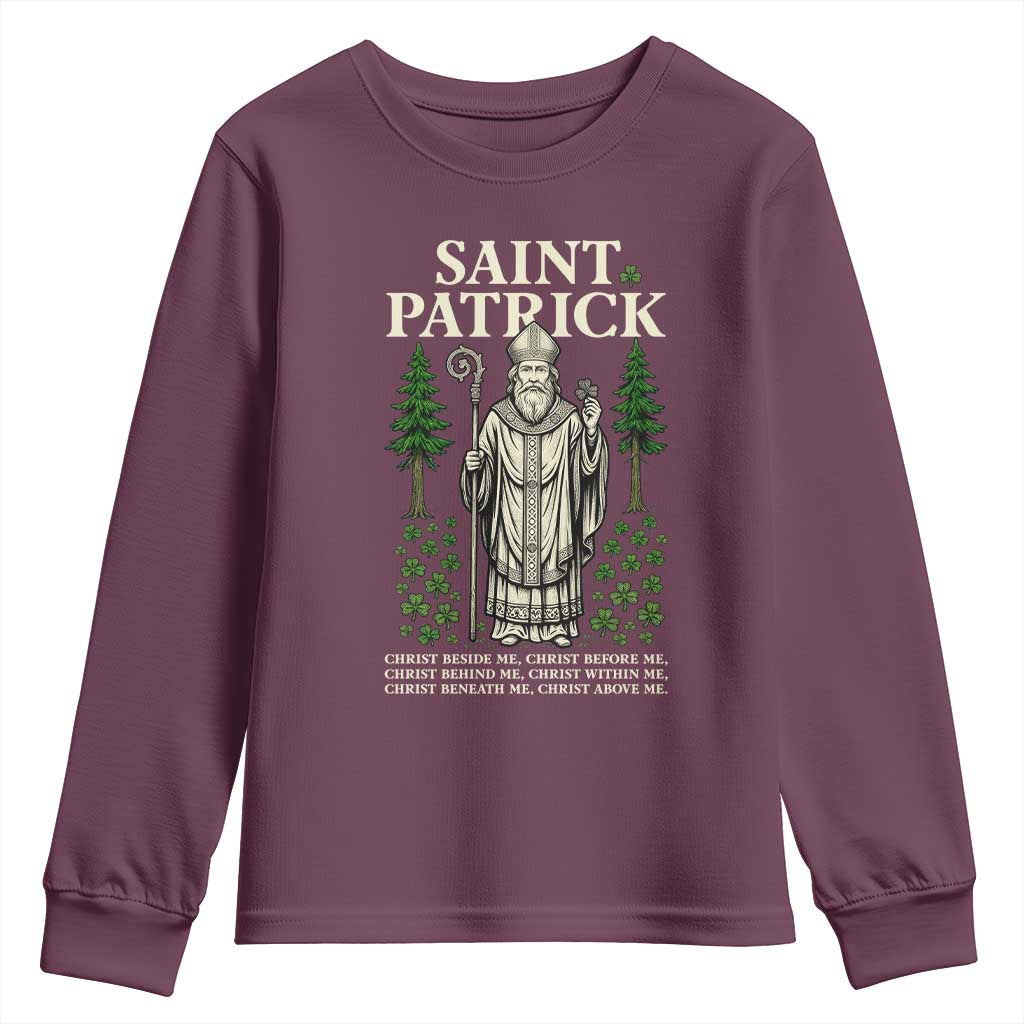 Saint Patrick Breastplate Prayer Youth Sweatshirt Irish Christian Gift TS12 Maroon Print Your Wear