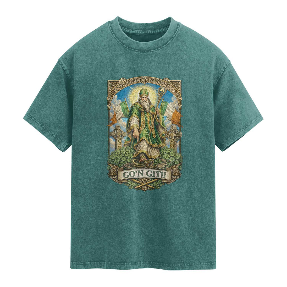Funny Saint Patrick Go'n Git Snake Washed Cotton T-Shirt St Patricks Day