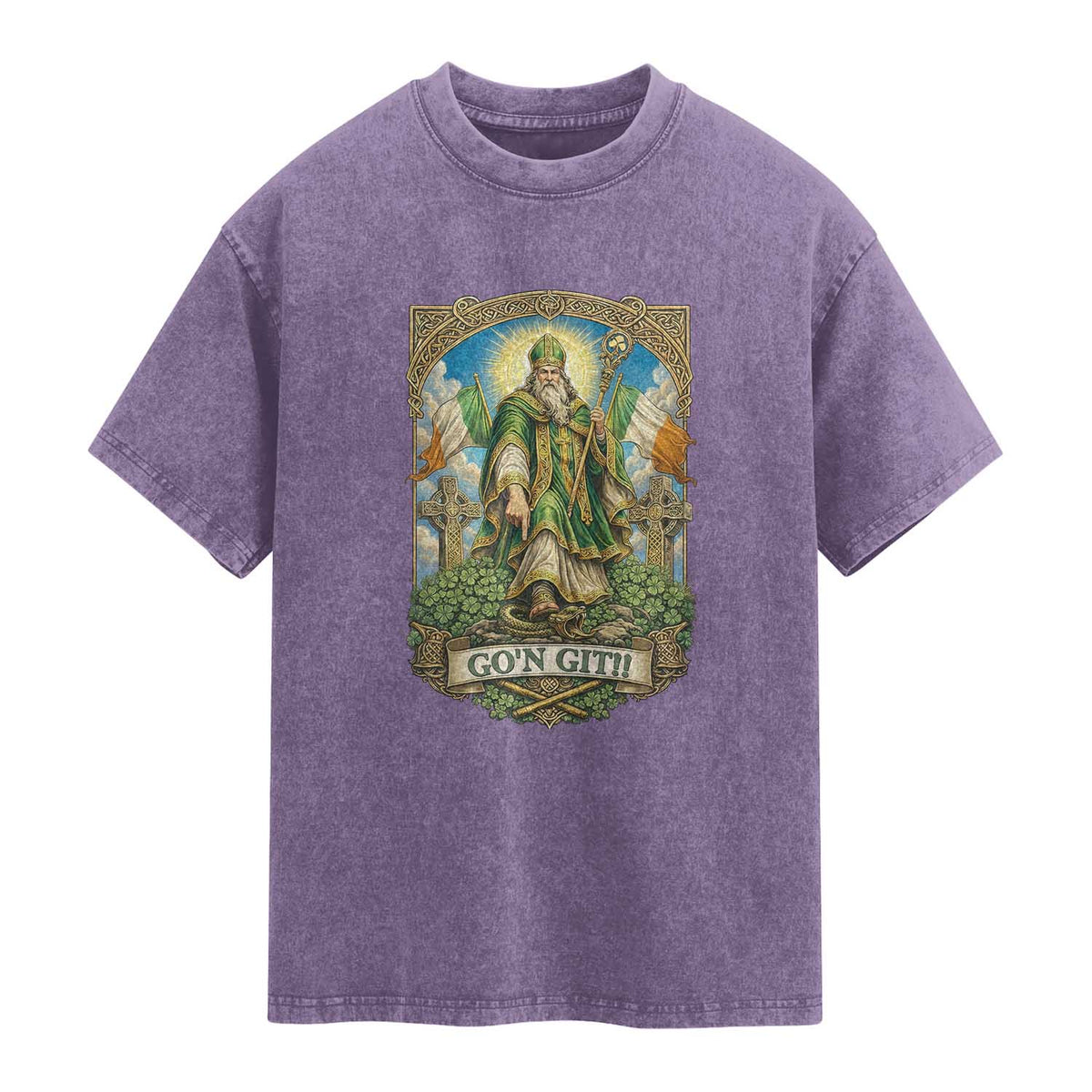 Funny Saint Patrick Go'n Git Snake Washed Cotton T-Shirt St Patricks Day
