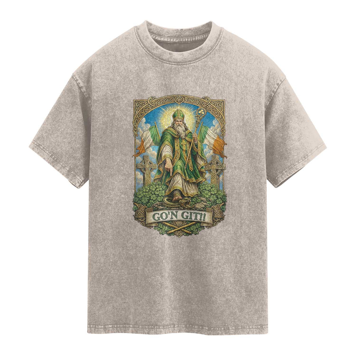 Funny Saint Patrick Go'n Git Snake Washed Cotton T-Shirt St Patricks Day