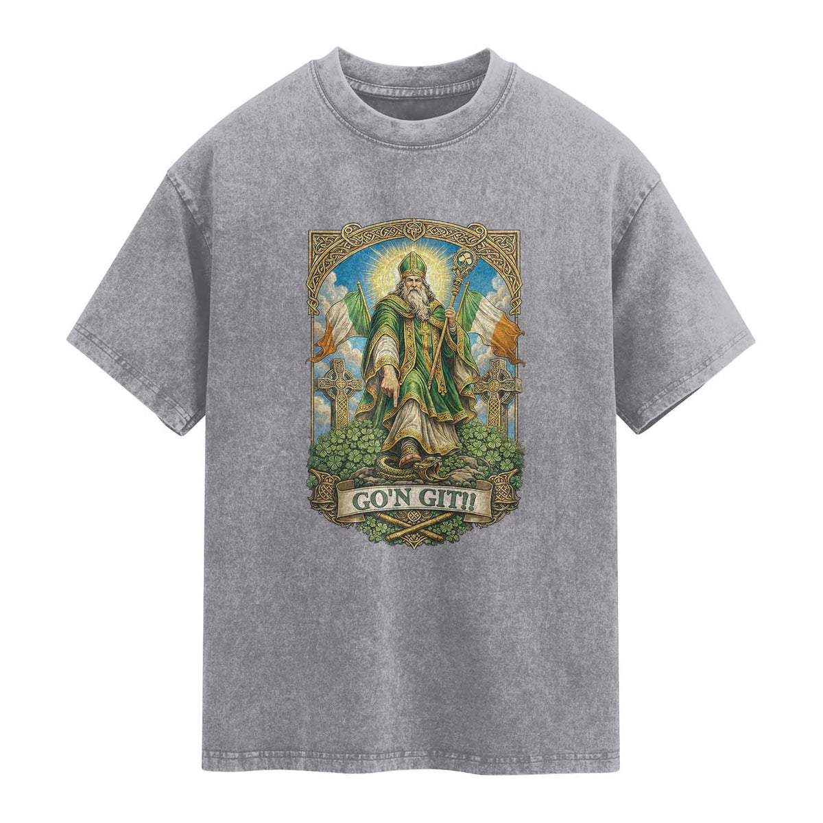 Funny Saint Patrick Go'n Git Snake Washed Cotton T-Shirt St Patricks Day
