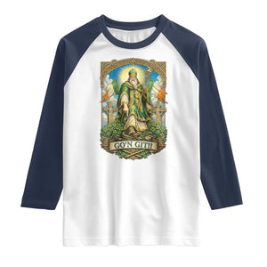 Funny Saint Patrick Go'n Git Snake Raglan Shirt St Patricks Day TS12 White Navy Print Your Wear