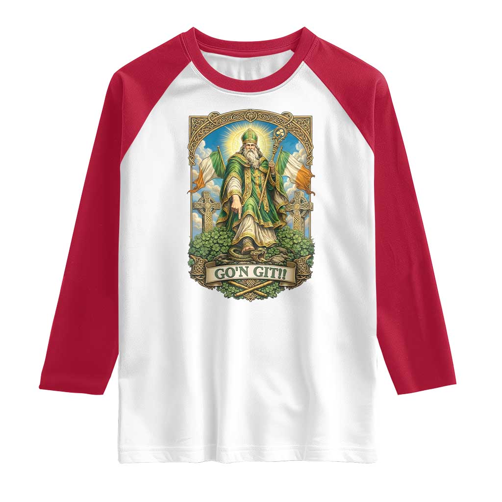 Funny Saint Patrick Go'n Git Snake Raglan Shirt St Patricks Day TS12 White Red Print Your Wear