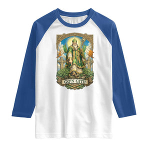 Funny Saint Patrick Go'n Git Snake Raglan Shirt St Patricks Day TS12 White Royal Print Your Wear