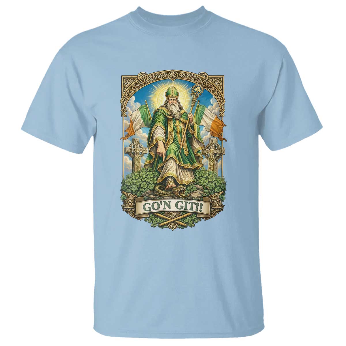 Funny Saint Patrick Go'n Git Snake T Shirt St Patricks Day TS12 Light Blue Print Your Wear