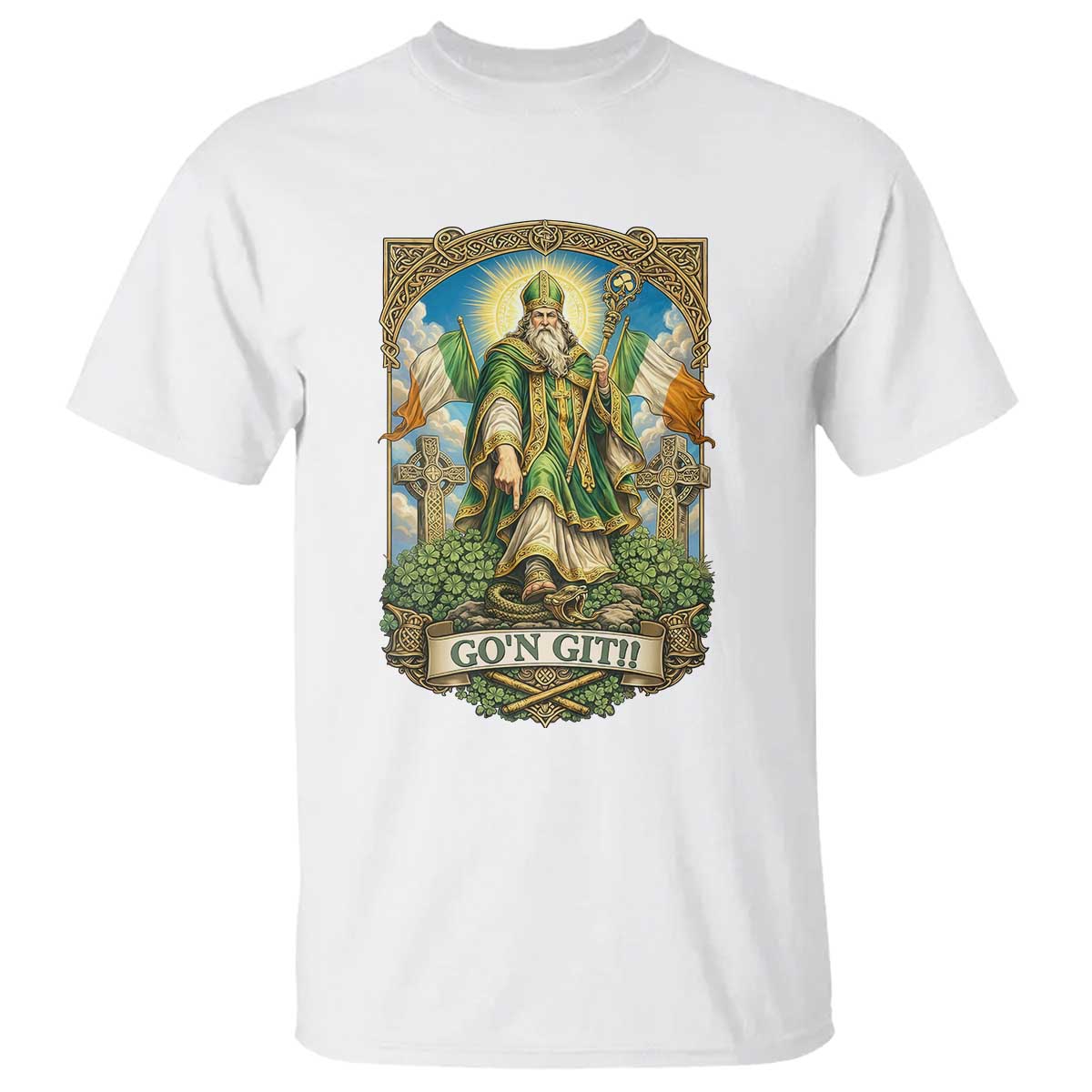 Funny Saint Patrick Go'n Git Snake T Shirt St Patricks Day TS12 White Print Your Wear