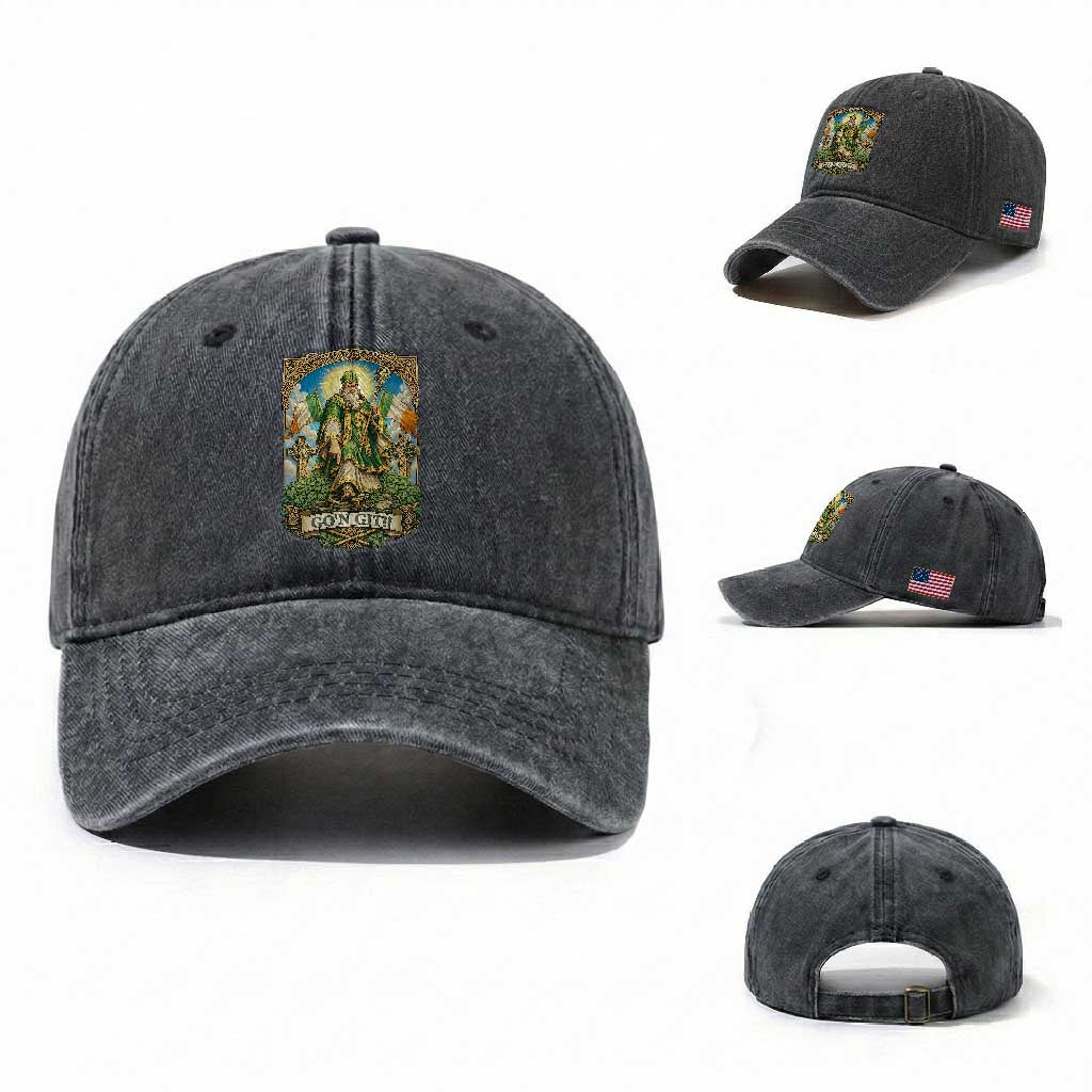 Funny Saint Patrick Go'n Git Snake Washed Cotton Baseball Cap St Patricks Day TS12 Washed Cap Universal Fit Dark Gray Print Your Wear