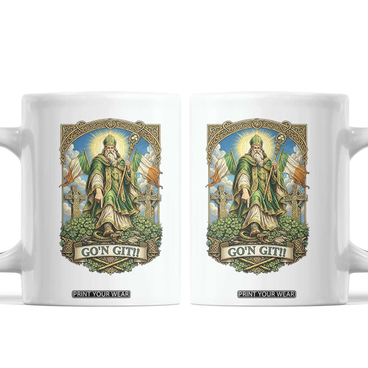 Funny Saint Patrick Go'n Git Snake Coffee Mug St Patricks Day TS12 White Print Your Wear