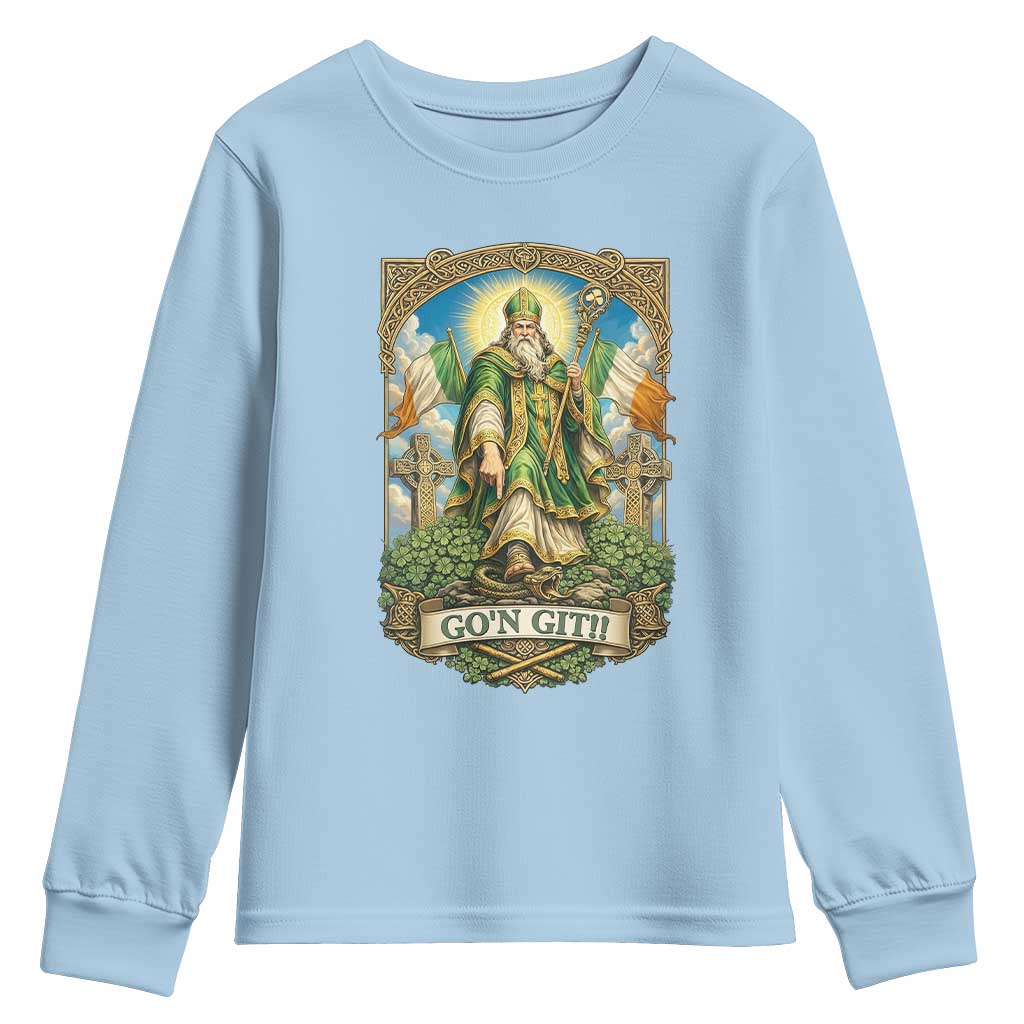 Funny Saint Patrick Go'n Git Snake Youth Sweatshirt St Patricks Day TS12 Light Blue Print Your Wear