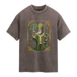 Saint Patrick Go'n Git Washed Cotton T-Shirt Funny St Patricks Day Snake Legend