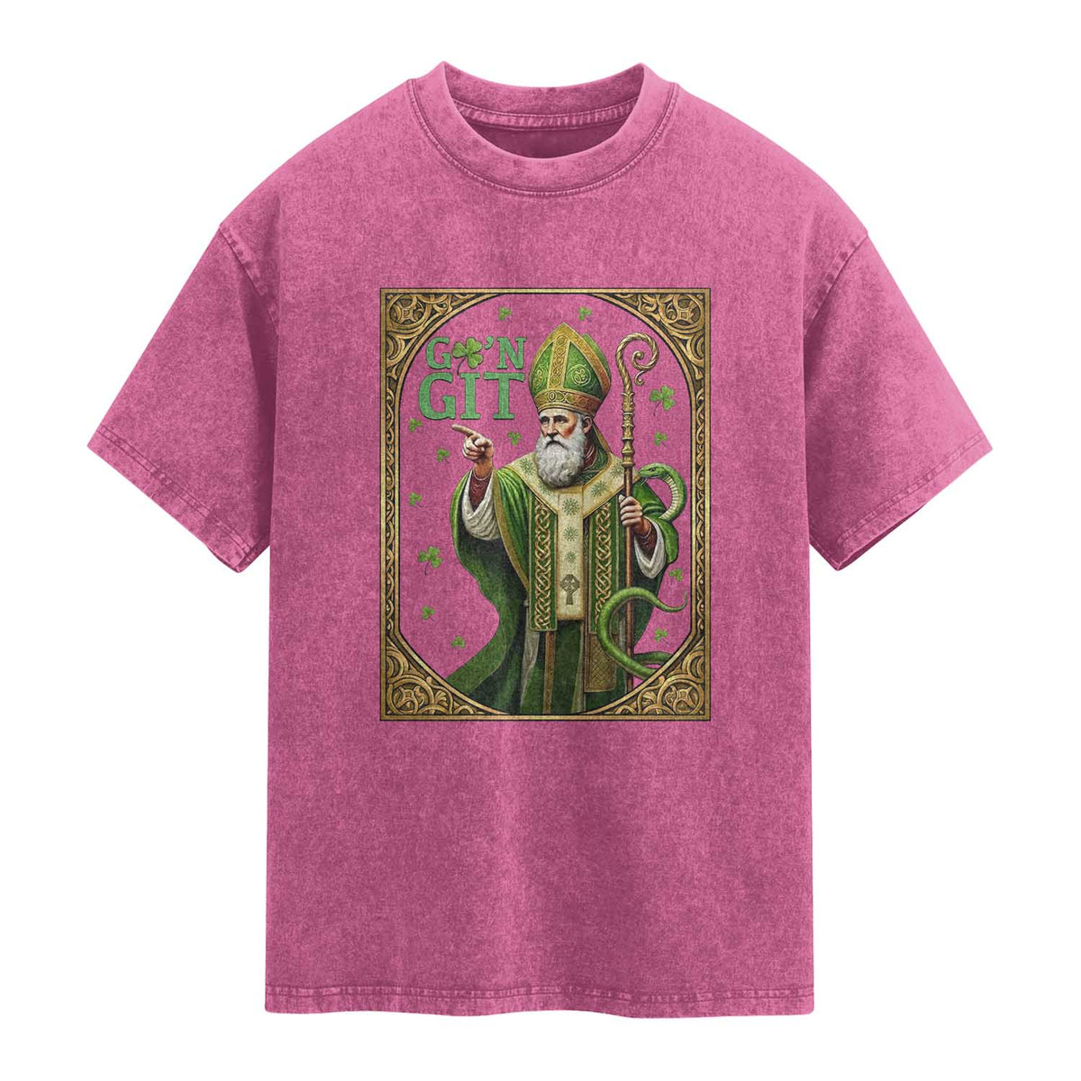 Saint Patrick Go'n Git Washed Cotton T-Shirt Funny St Patricks Day Snake Legend