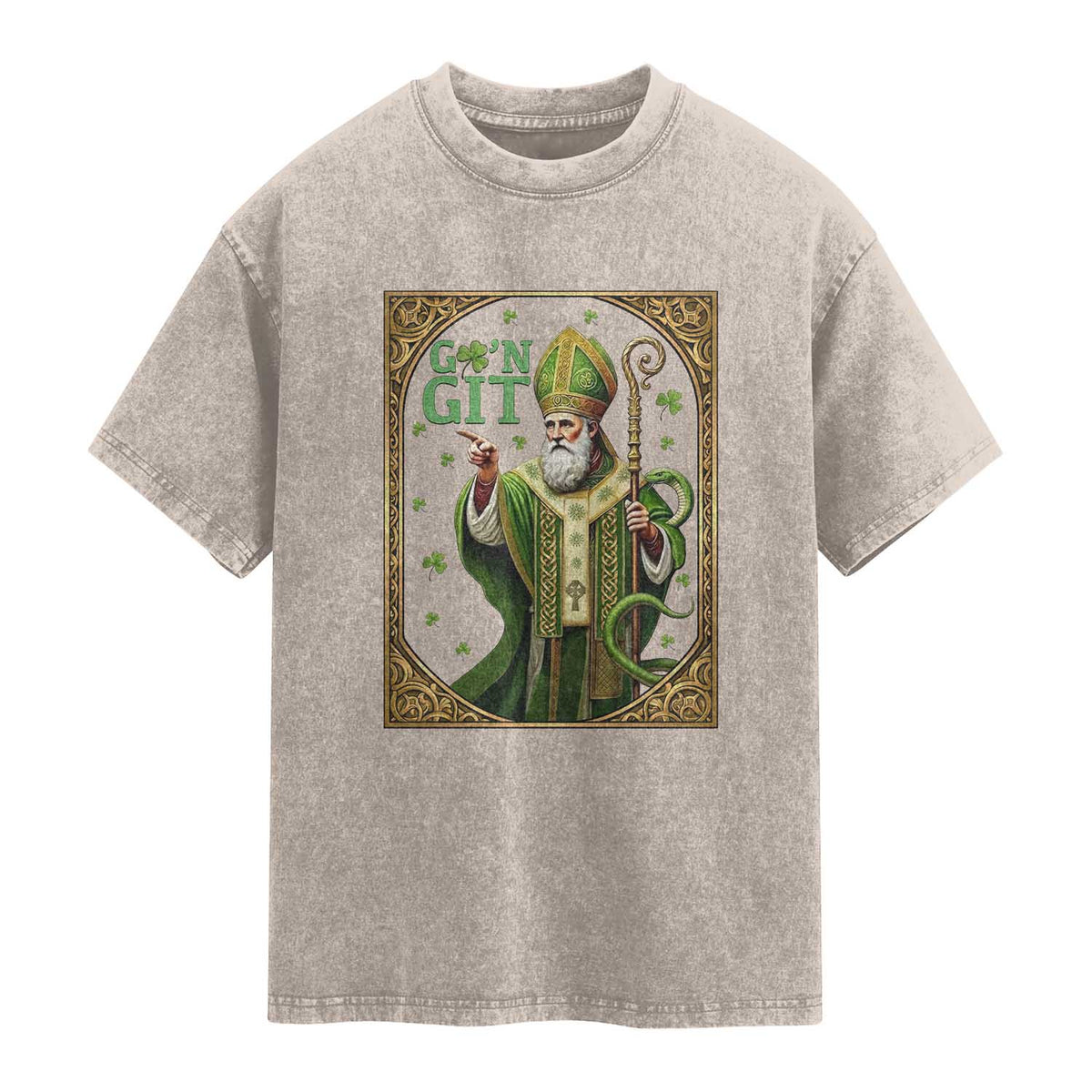 Saint Patrick Go'n Git Washed Cotton T-Shirt Funny St Patricks Day Snake Legend