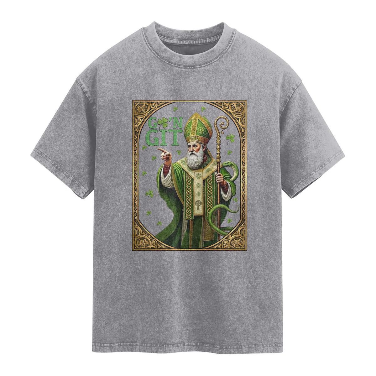 Saint Patrick Go'n Git Washed Cotton T-Shirt Funny St Patricks Day Snake Legend