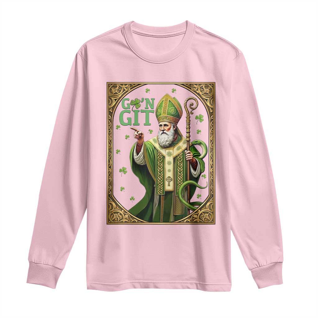 Saint Patrick Go'n Git Long Sleeve Shirt Funny St Patricks Day Snake Legend TS12 Light Pink Print Your Wear