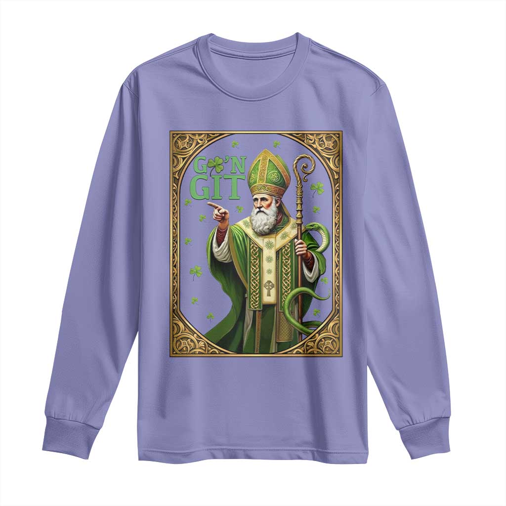 Saint Patrick Go'n Git Long Sleeve Shirt Funny St Patricks Day Snake Legend TS12 Violet Print Your Wear