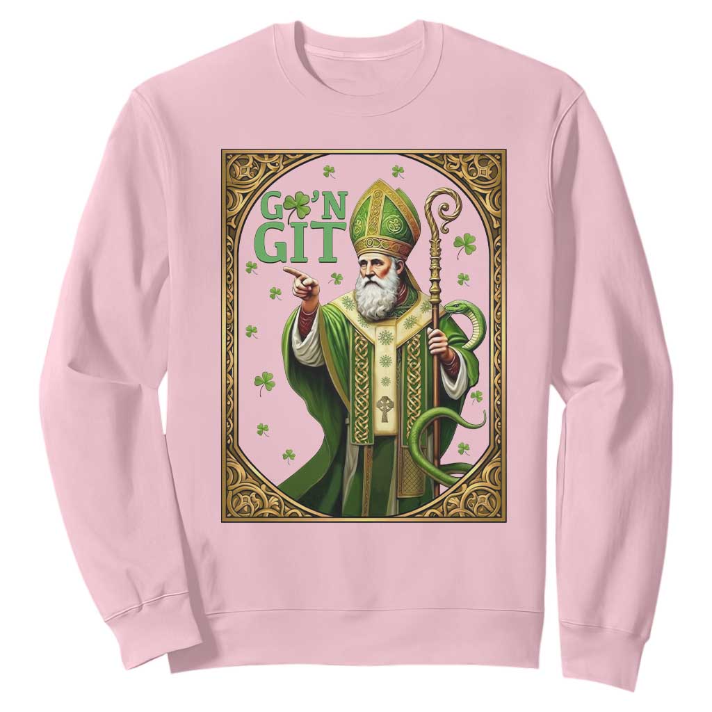 Saint Patrick Go'n Git Sweatshirt Funny St Patricks Day Snake Legend TS12 Light Pink Print Your Wear