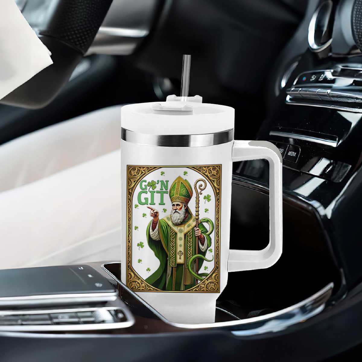 Saint Patrick Go'n Git Tumbler With Handle Funny St Patricks Day Snake Legend TS12 Print Your Wear