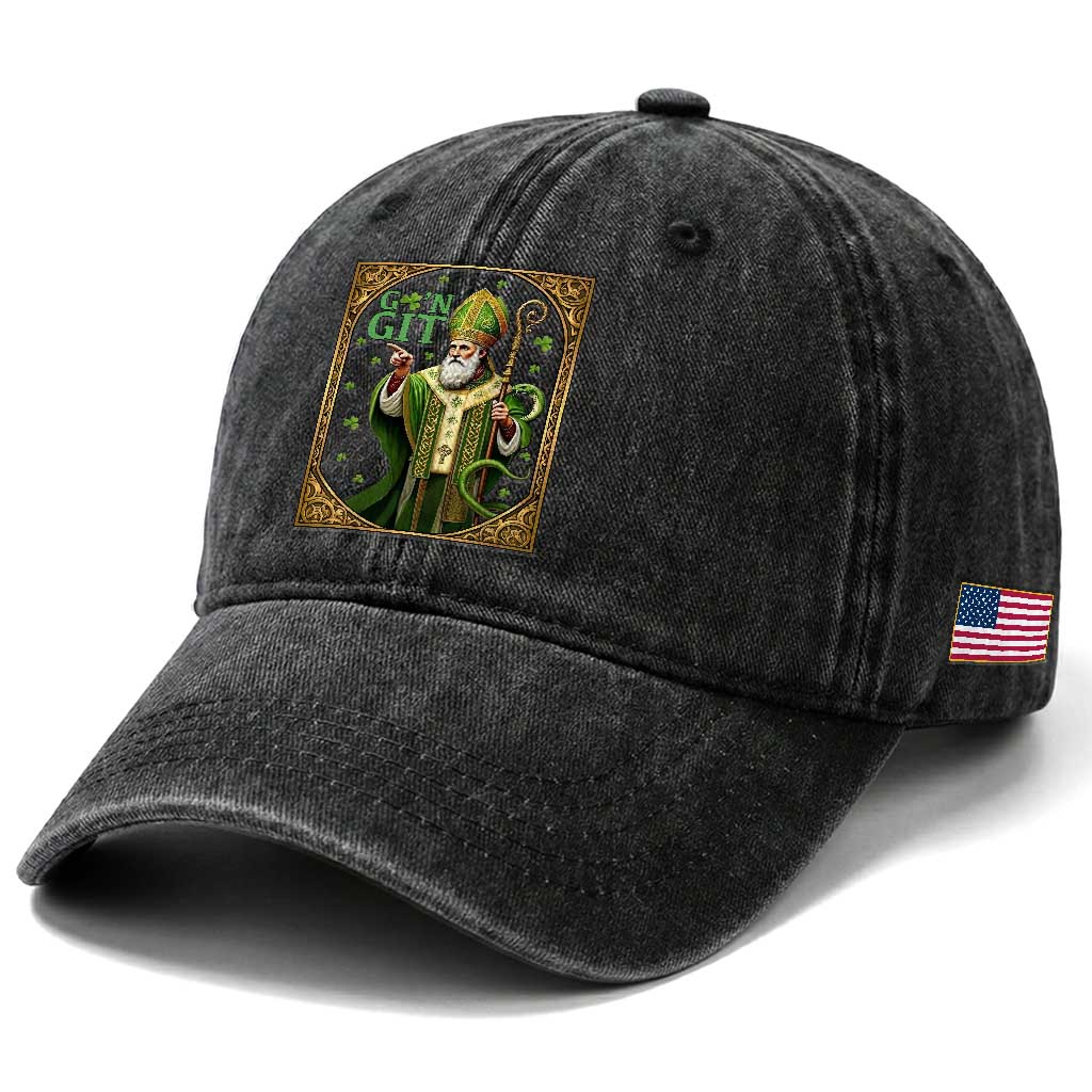 Saint Patrick Go'n Git Washed Cotton Baseball Cap Funny St Patricks Day Snake Legend TS12 Print Your Wear