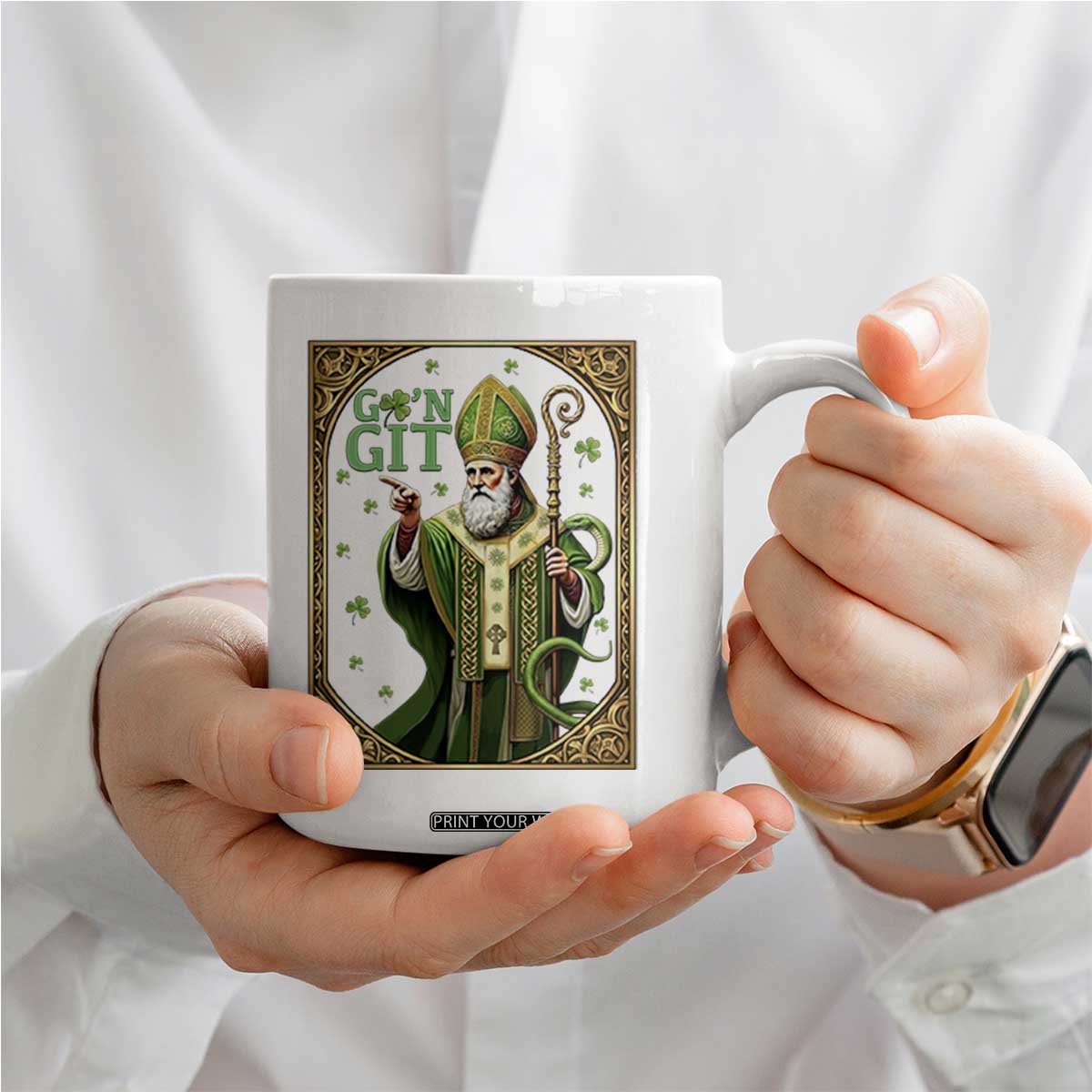 Saint Patrick Go'n Git Coffee Mug Funny St Patricks Day Snake Legend TS12 Print Your Wear