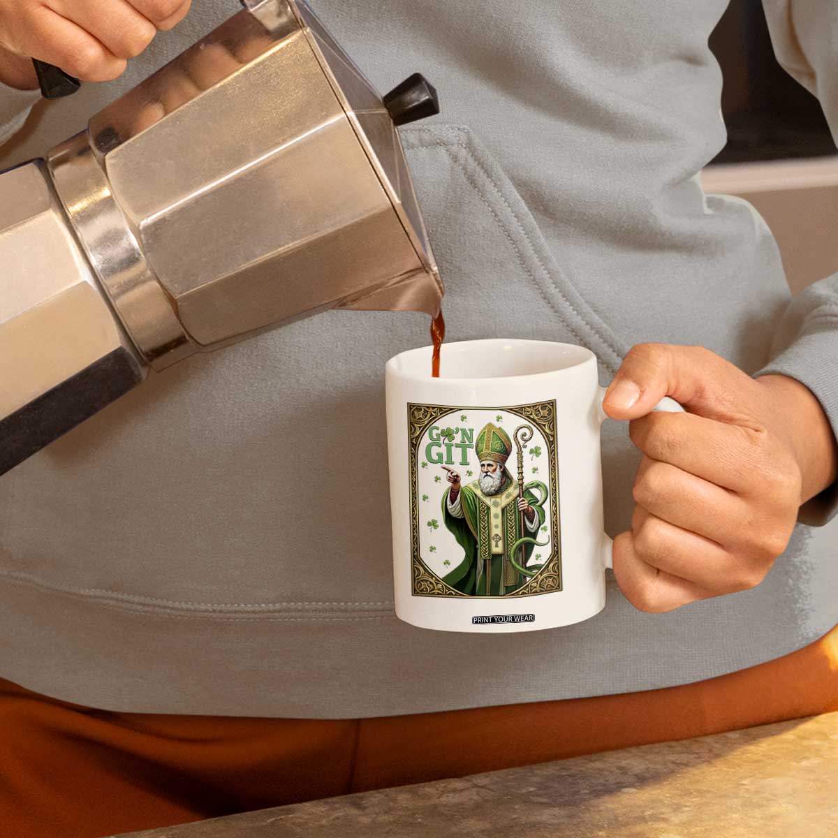 Saint Patrick Go'n Git Coffee Mug Funny St Patricks Day Snake Legend TS12 Print Your Wear
