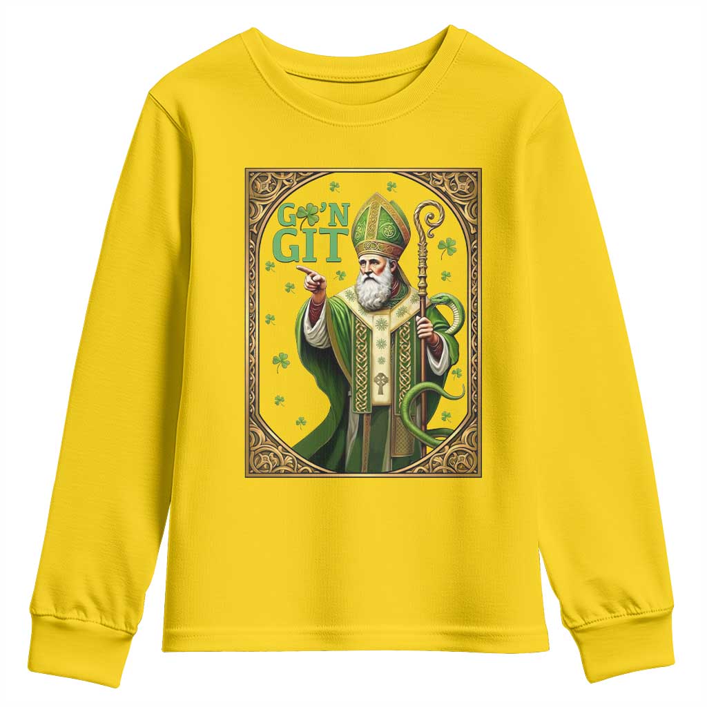 Saint Patrick Go'n Git Youth Sweatshirt Funny St Patricks Day Snake Legend TS12 Daisy Print Your Wear
