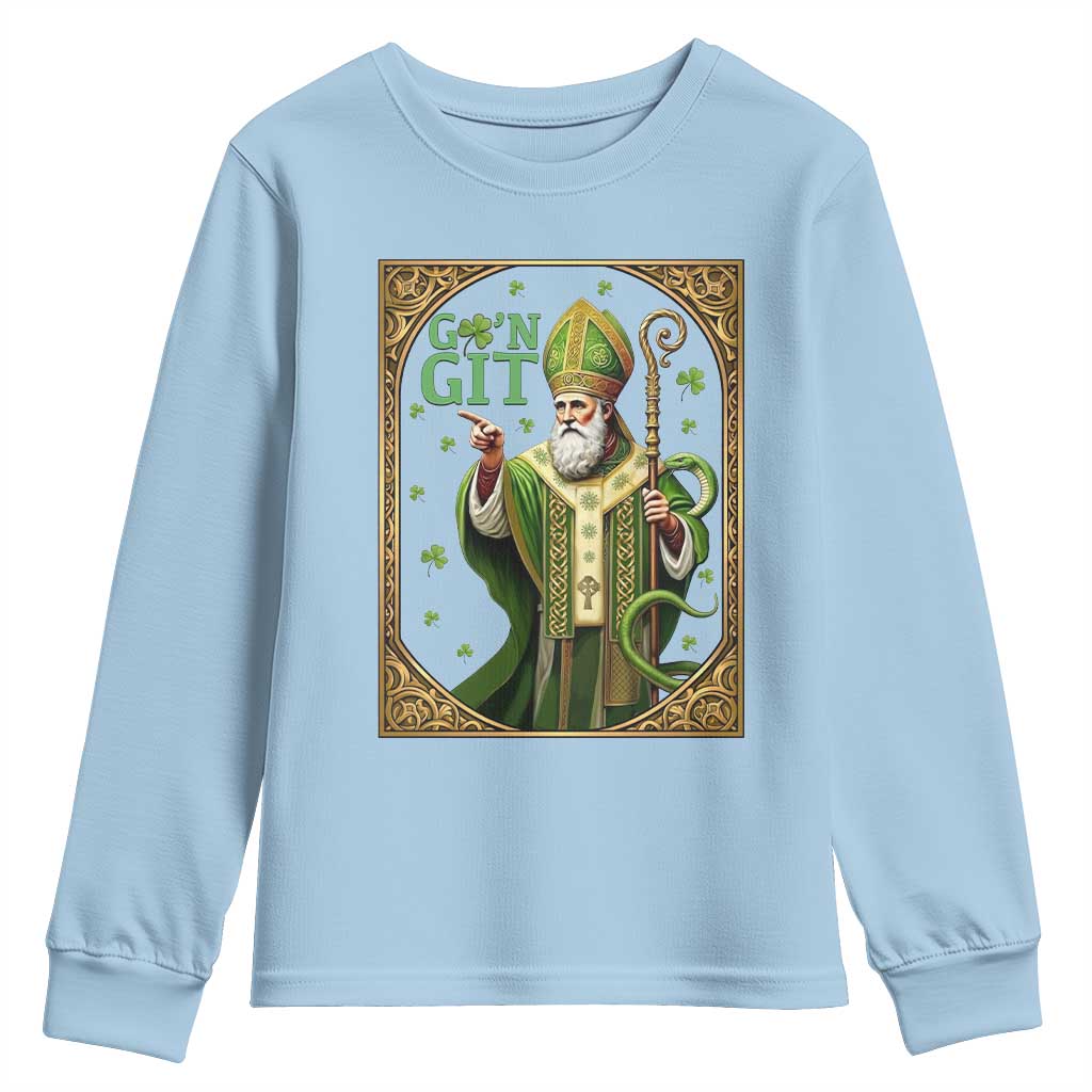 Saint Patrick Go'n Git Youth Sweatshirt Funny St Patricks Day Snake Legend TS12 Light Blue Print Your Wear