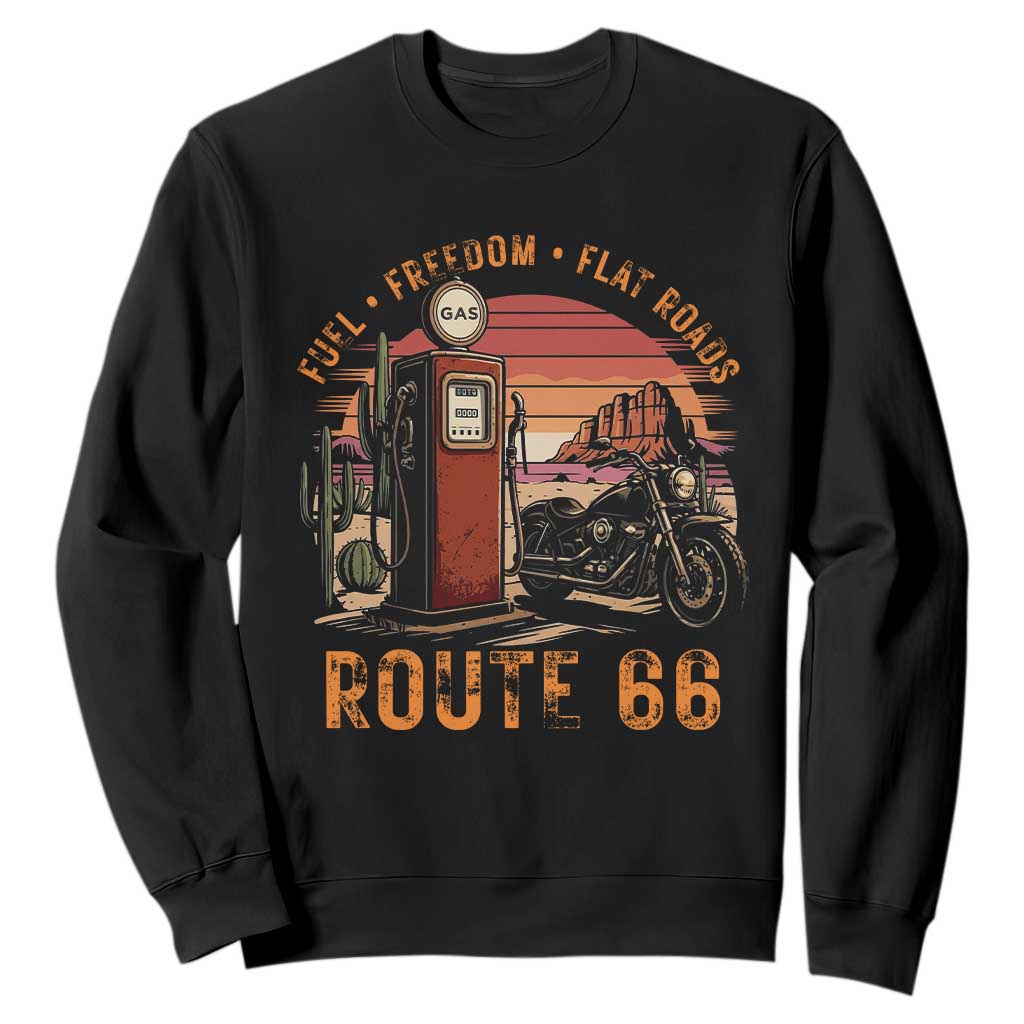 Vintage Route Highway 66 Gas Pump Sweatshirt Fuel Freedom Flat Roads TS12 Black Print Your Wear
