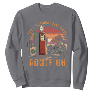 Vintage Route Highway 66 Gas Pump Sweatshirt Fuel Freedom Flat Roads TS12 Charcoal Print Your Wear