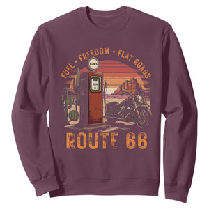 Vintage Route Highway 66 Gas Pump Sweatshirt Fuel Freedom Flat Roads TS12 Maroon Print Your Wear