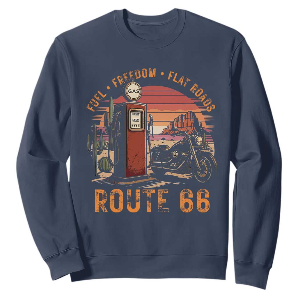 Vintage Route Highway 66 Gas Pump Sweatshirt Fuel Freedom Flat Roads TS12 Navy Print Your Wear